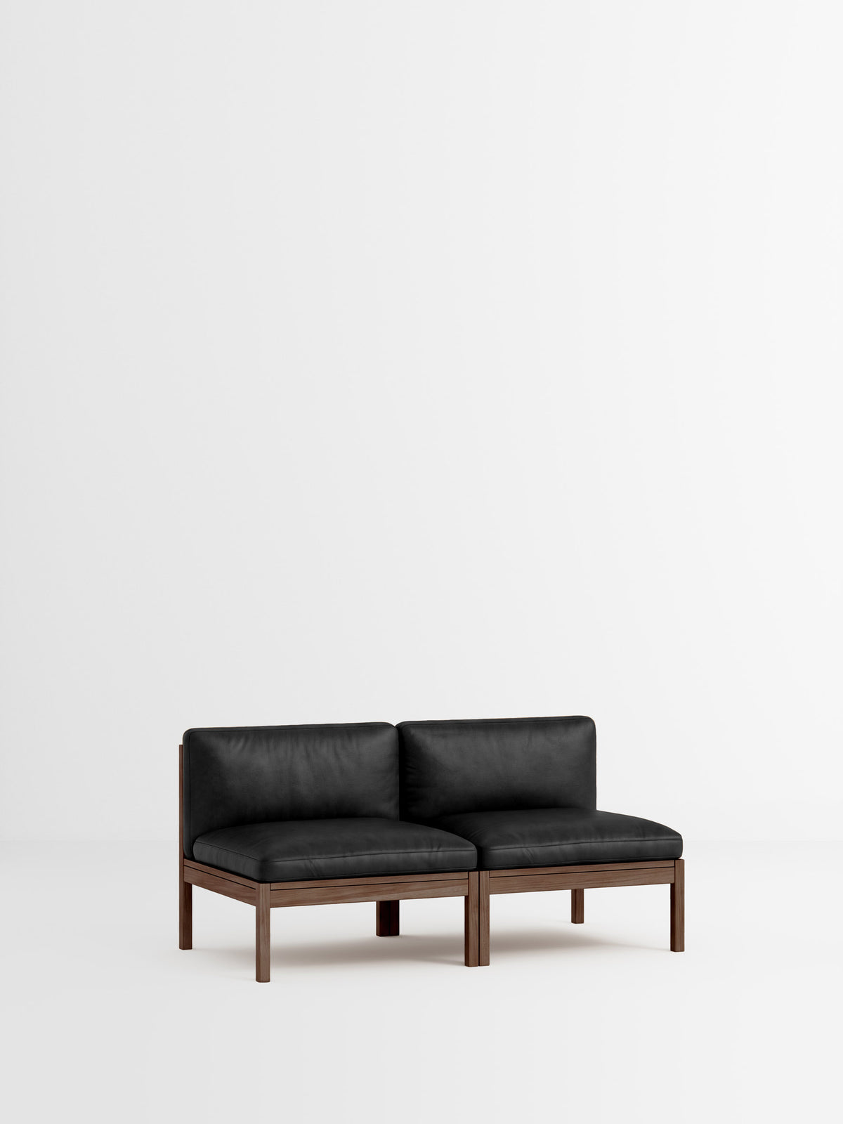 2 Seater Sofa – Leather – Black Leather – Smoked Oak