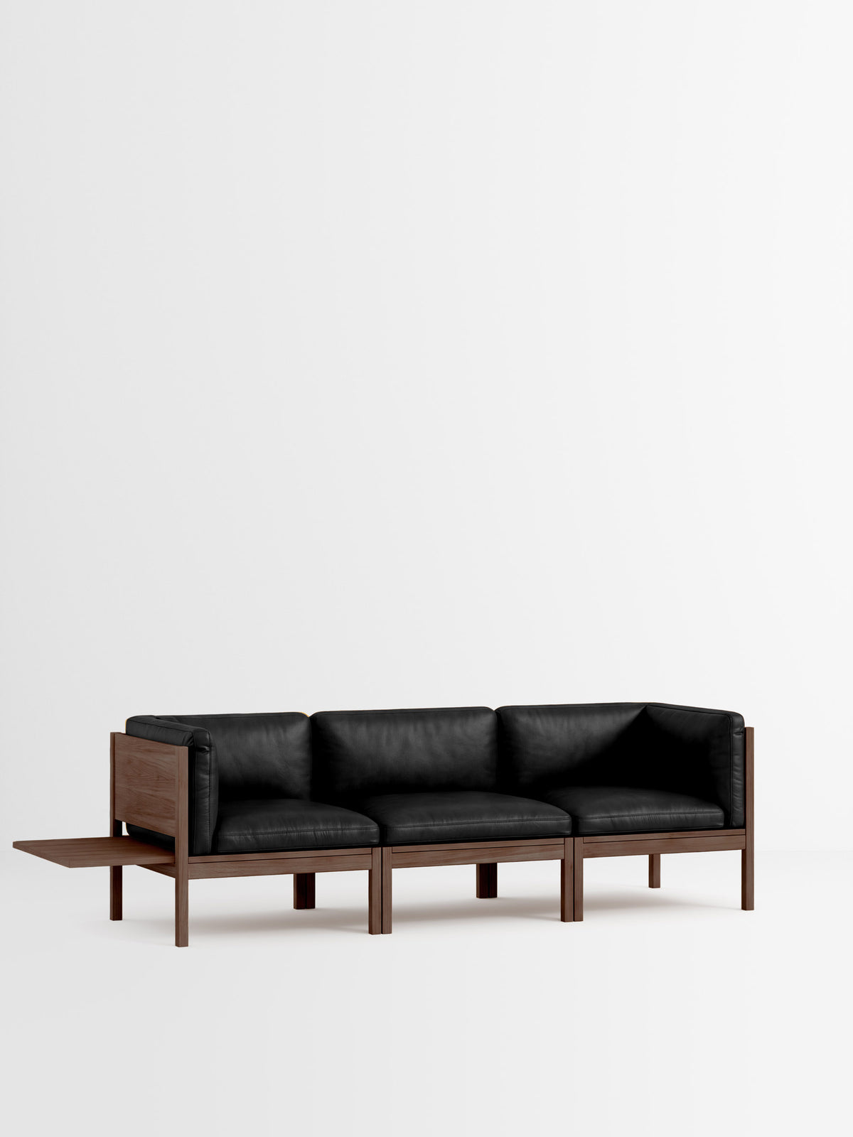 3 Seater Sofa with Sides + 1 Side Table – Leather – Black Leather – Smoked Oak