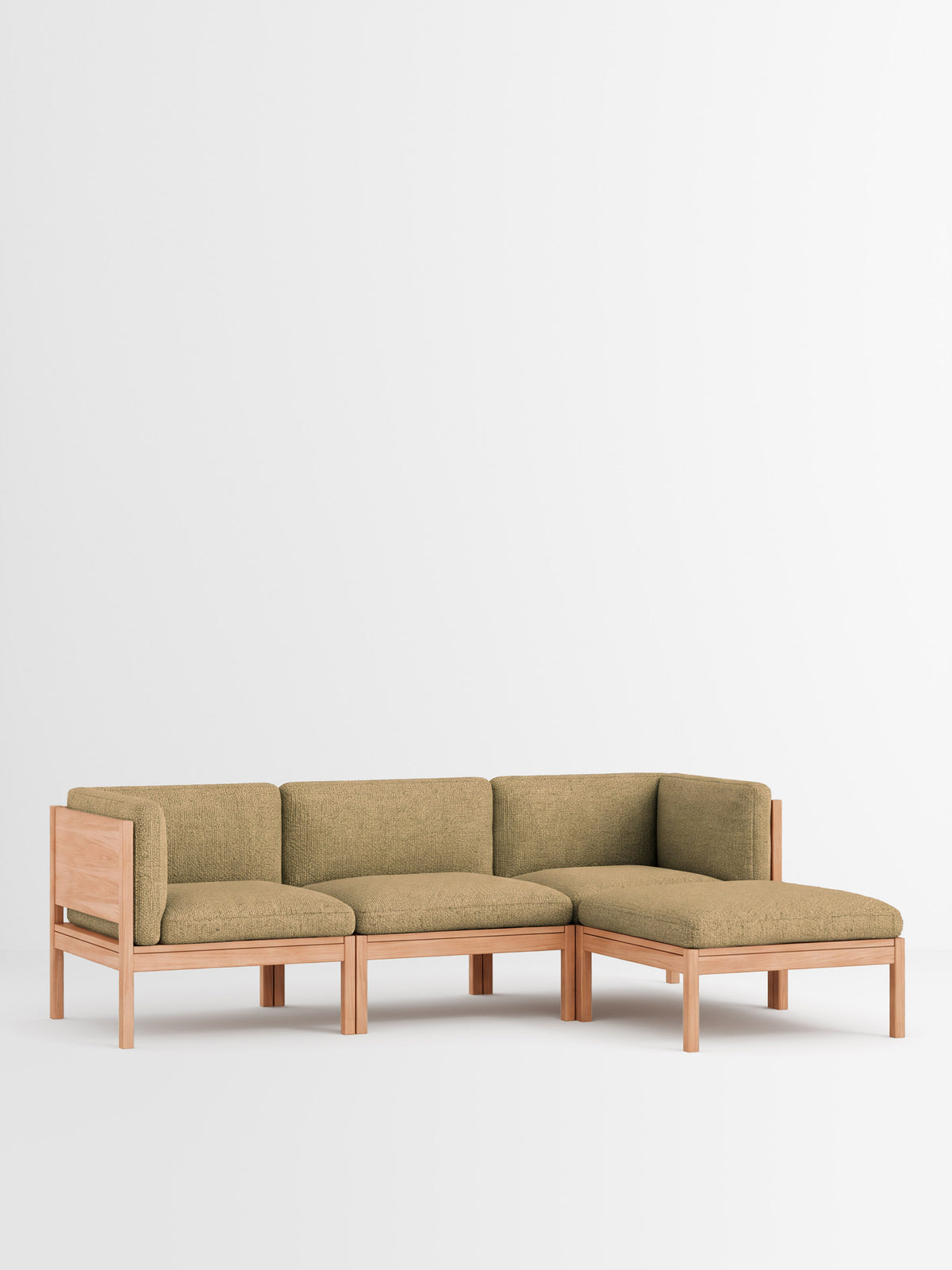 3 Seater Sofa with Sides + Chaise Longue – Moss – Moss 0021 – Oak
